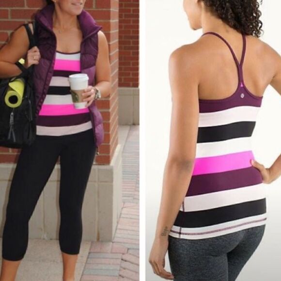 Lululemon Power Y Tank Top Pow Stripe Raspberry Glo Striped - Picture 9 of 9